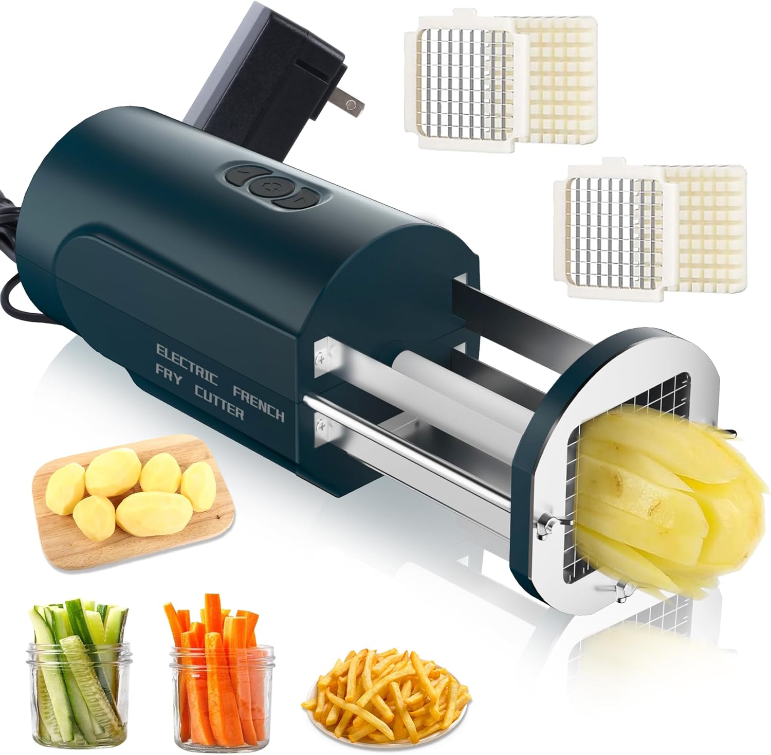 Electric French Fry Cutter, Automatic Potato Cutter Stainless Steel with 1/2 & 3/8 Inch Blade, Commercial and Household Potato Slicer, Vegetable Cutter, Use for Potato Carrot Apple